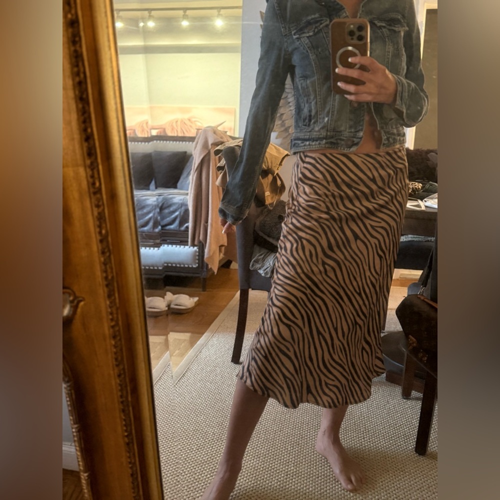 Silk Tan and Black Zebra Print Skirt